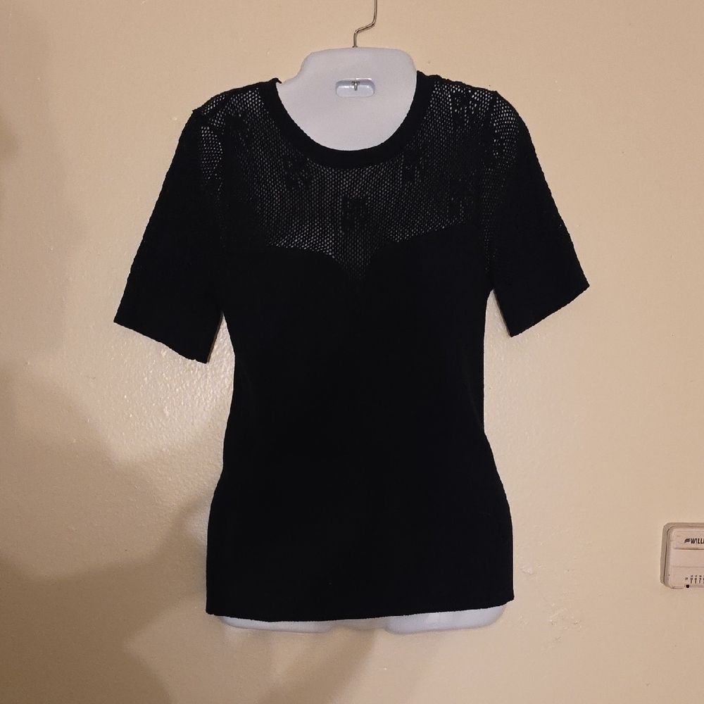 DKNY Black Short Sleeve Mesh Top
